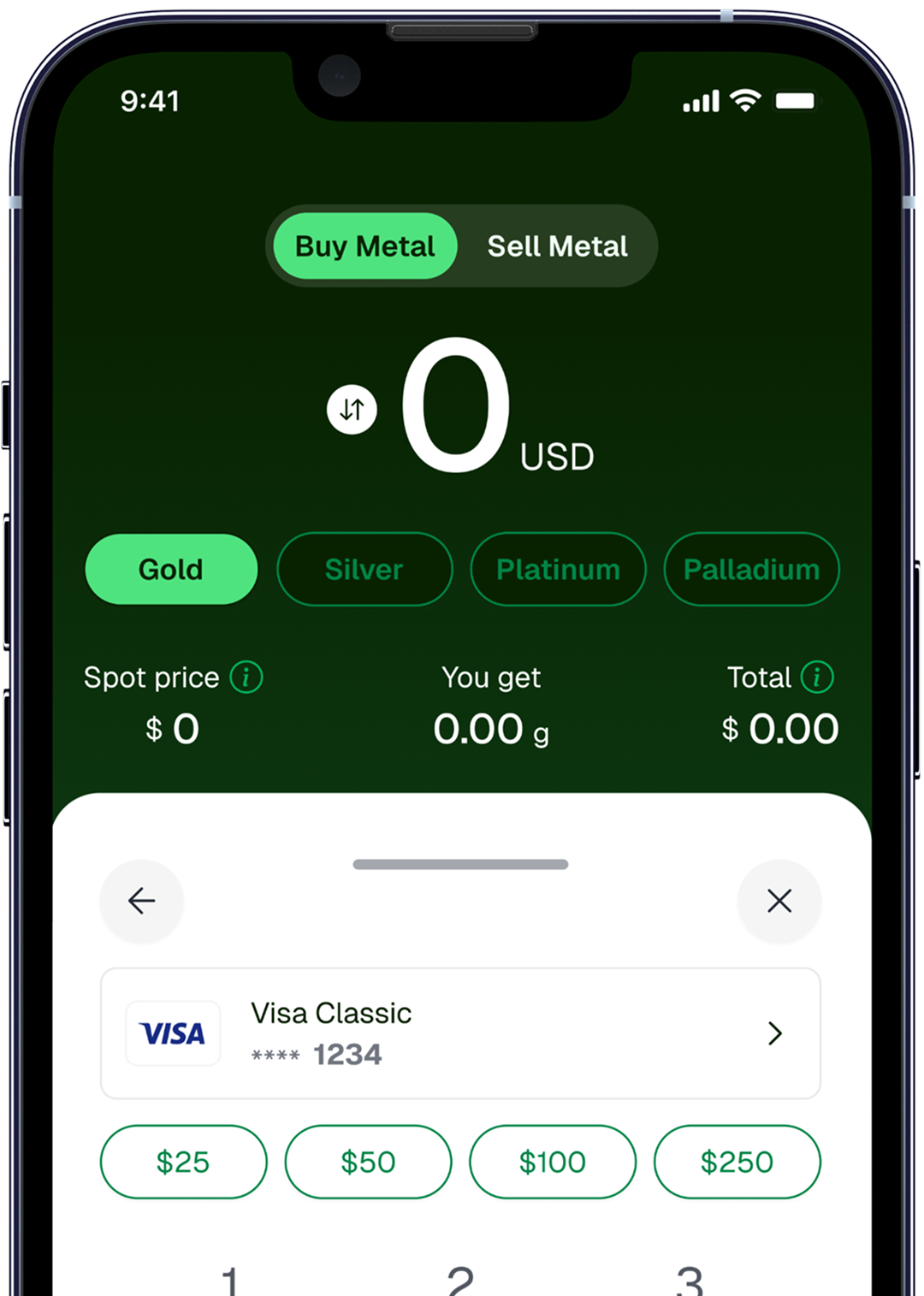 Goldfinch app buy and sell metals screen